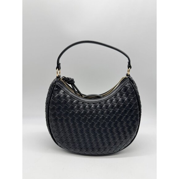 Macy's On 34th woven faux-leather shoulder hobo crossbody bag - Black - Picture 8 of 13